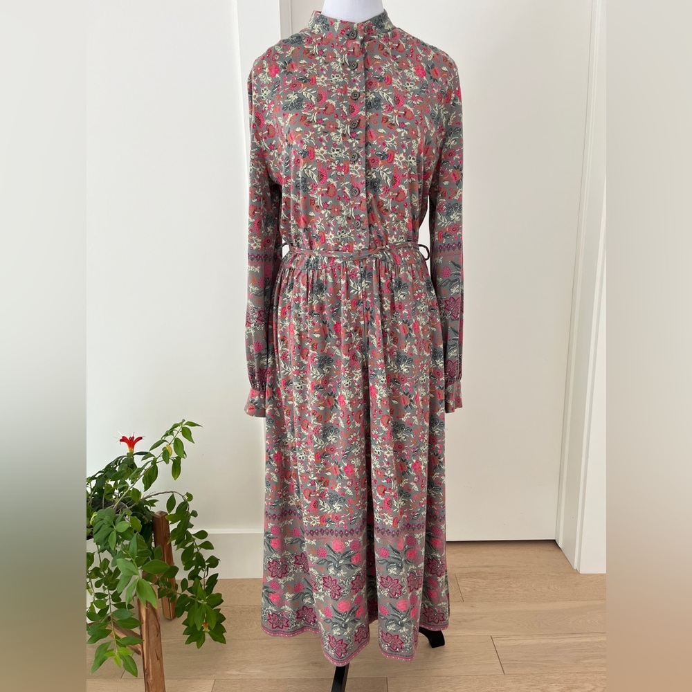 VINTAGE Frank Usher Made in England Midi Dress Long Sleeve Prairie Countrycore